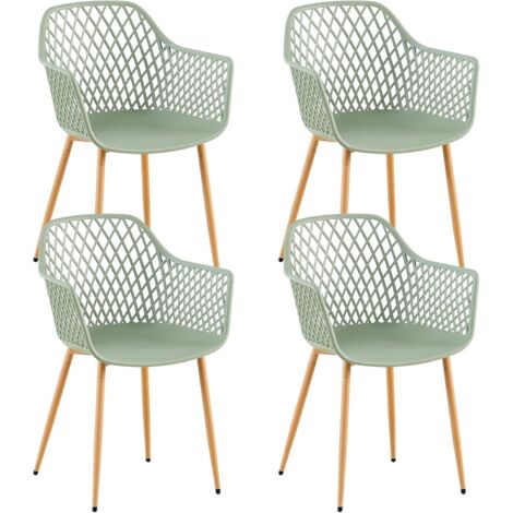 H.J WeDoo Chaise de Jardin Lot de 4, Chaise de Jardin Exterieur, Coque en PP, Structure en métal, accoudoirs, Patins réglables en Hauteur, Charge maximale 120 kg, Vert-Gris