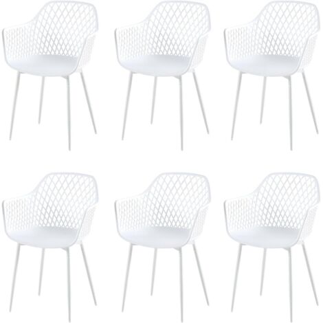 H.J WeDoo Chaise de Jardin Lot de 6, Chaise de Jardin Exterieur, Coque en PP, Structure en métal, accoudoirs, Patins réglables en Hauteur, Charge maximale 120 kg, Blanc