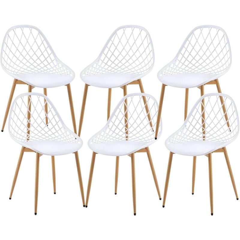 H.j Wedoo - Chaise Salle a Manger Lot de 6, Chaise Scandinave Chaise Confortable Structure Stable avec Pieds en Métal, Chaise 120kg, Blanche