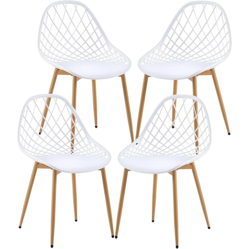 H.j Wedoo - Chaise Cuisine Lot de 4, Chaise Scandinave Blanche avec Pieds en métal Dossier Ergonomique pour Salle à Manger, Salon, Cuisine et Chambre