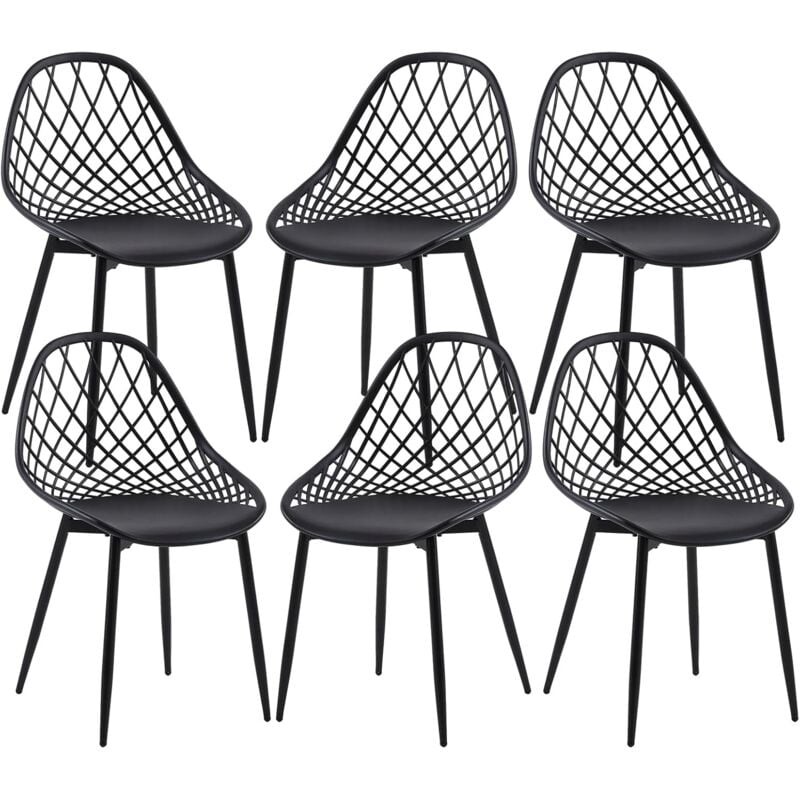 H.J WeDoo Chaise Scandinave Lot de 6, Chaise de Salon Chaise Noire Salle a Manger Structure Stable avec Pieds en Métal, Chaise 120kg