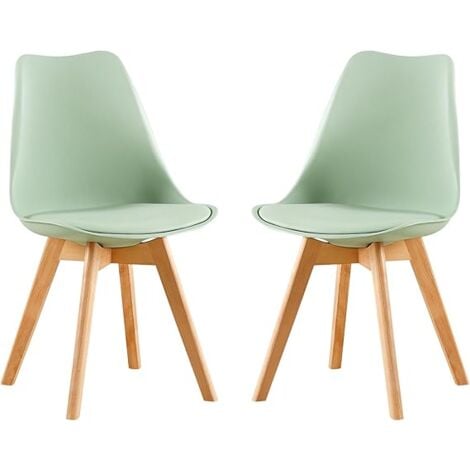 H.J WEDOO Chaise Lot de 2 Chaises Salle à Manger Scandinaves SGS Tested de Cuisine Rétro Rembourrée Chaise de Salle de Bureau, Pieds en Bois de Hêtre Massif Crème Glacée Vert