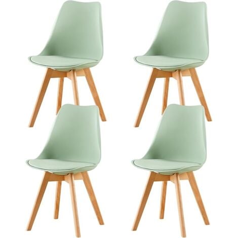 H.J WEDOO Chaise Lot de 4 Chaises Salle à Manger Scandinaves SGS Tested de Cuisine Rétro Rembourrée Chaise de Salle de Bureau, Pieds en Bois de Hêtre Massif Crème Glacée Vert