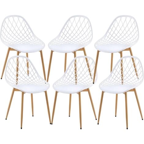 H.J WEDOO Salle a Manger Lot de 6, Chaise Scandinave Chaise Confortable Structure Stable avec Pieds en Métal, Chaise 120kg, Blanche