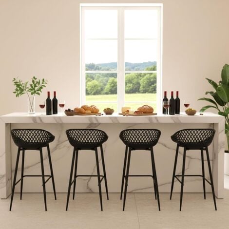 H.J WeDoo Ensemble de 4 Tabourets de Bar avec Dossier, Ergonomiques et Réglables en Hauteur pour Cuisine, Restaurant, Comptoir - Noir