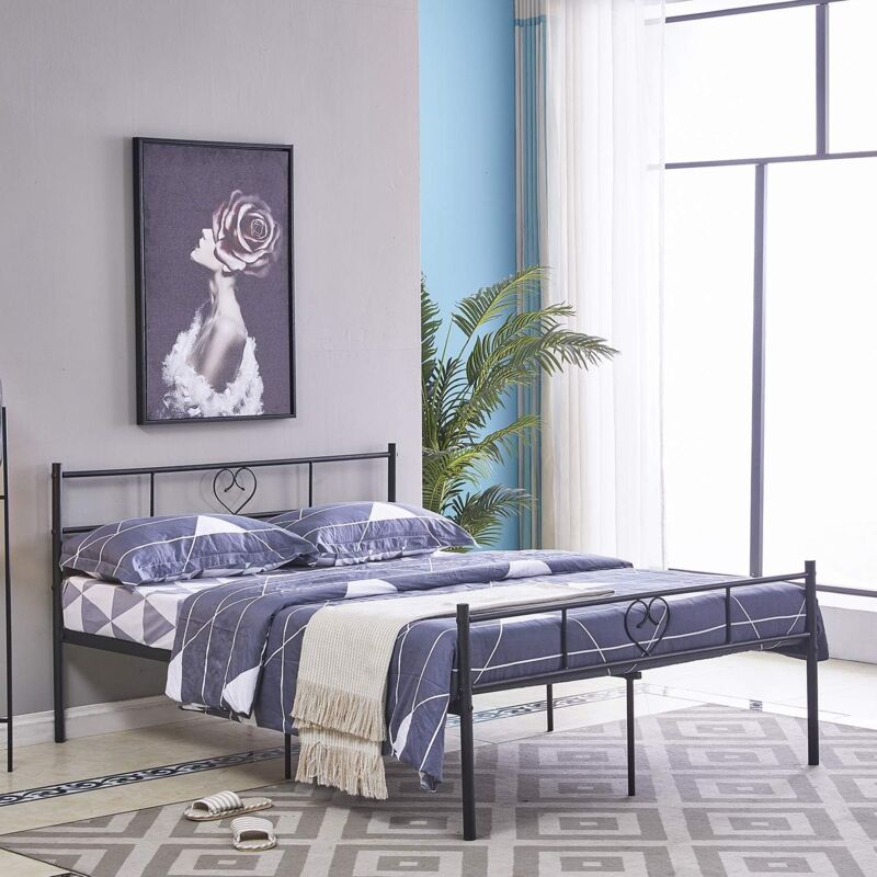 Lit Double, Cadre de lit en métal, pour Matelas de 140 x 190 cm, pour Adultes, Adolescents, Noir - H.j Wedoo