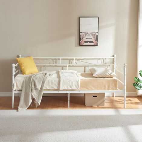 H.J Wedoo – Lit simple en métal 90x190 cm – Cadre stable avec espace de stockage 33 cm – Pour salon, chambre, bureau – Style industriel