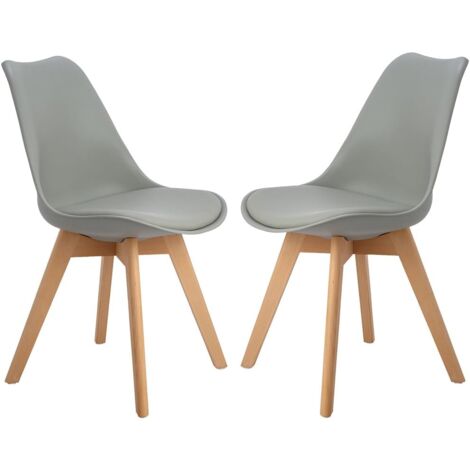 H.J WeDoo Lot de 2 chaises scandinaves, pied en bois de hêtre et assise rembourrée, style nordique - gris