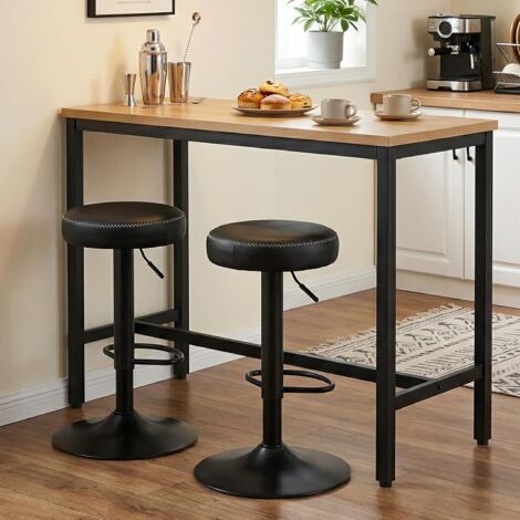 H.J WeDoo Lot de 2 tabourets de bar réglables en hauteur avec repose-pieds et rembourré, pivotants à 360° sans dossier, pour cuisine, bar et salle à manger, en polyuréthane, noir