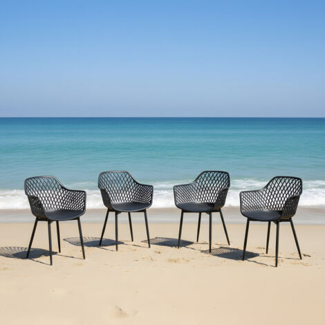 H.J WeDoo Lot de 4 Chaises de Jardin, Chaises D'extérieur en Plastique, pour Terrasse et Balcon, Pieds en Métal, Charge maximale : 120 kg, Noir