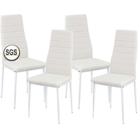 H.J WeDoo Lot de 4 chaises de Salle à Manger avec accoudoirs, Pieds en métal, Modernes et rembourrées, Assise Confortable, pour Salle à Manger, Salon, Cuisine, Blanc