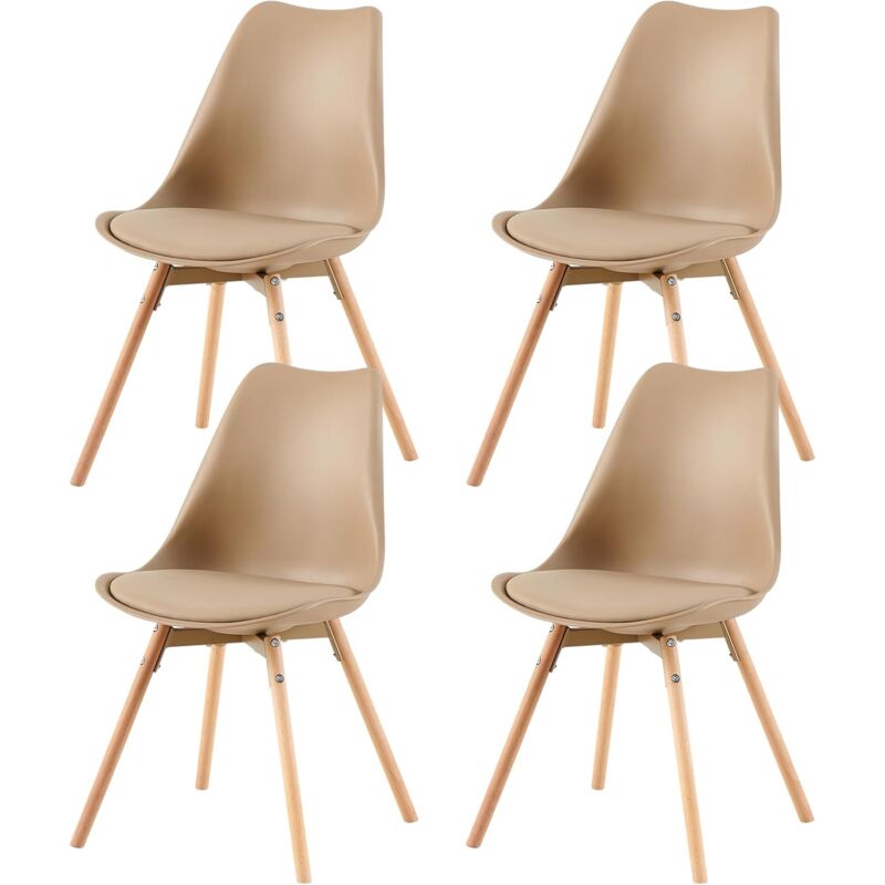 H.j Wedoo - Lot de 4 chaises de salle à manger rembourrées avec bois massif Assise Dossier pour salle à manger, salon, chambre à coucher, salle de