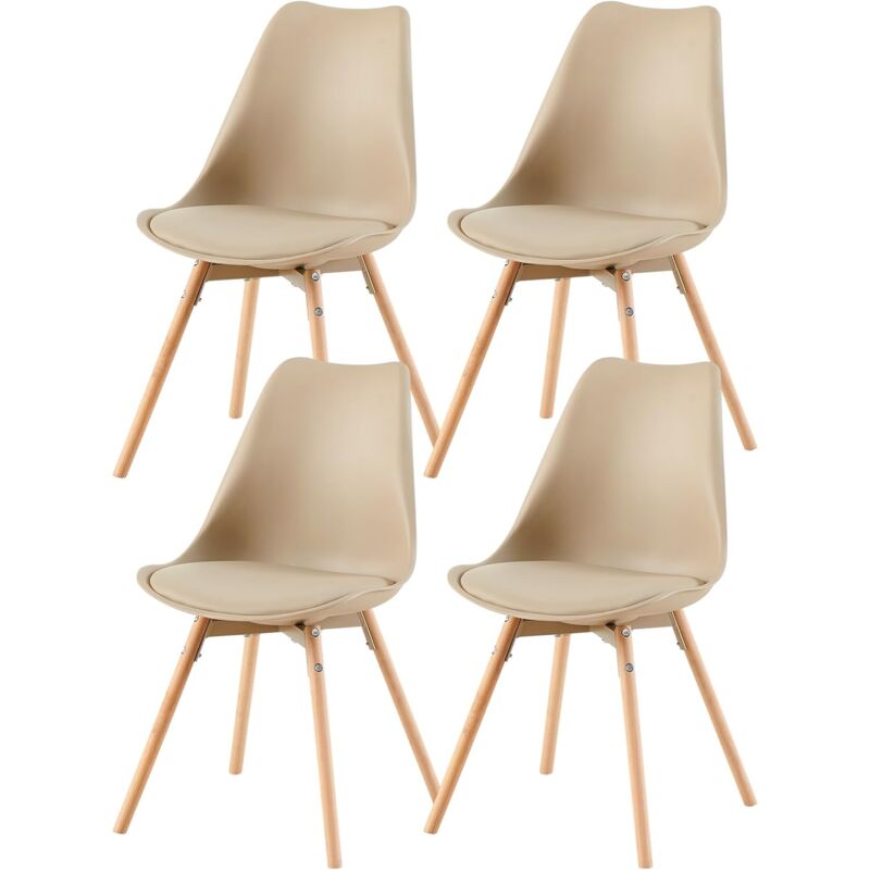 H.j Wedoo - Lot de 4 chaises de salle à manger, rembourrées, avec bois massif, assise et dossier, pour salle à manger, salon, chambre à coucher,