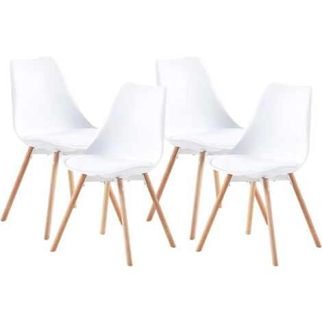 H.J WeDoo Lot de 4 chaises de Salle à Manger rembourrées avec Pieds en Bois de hêtre Massif pour Salle à Manger, Salon, Chambre à Coucher, Cuisine, Blanc