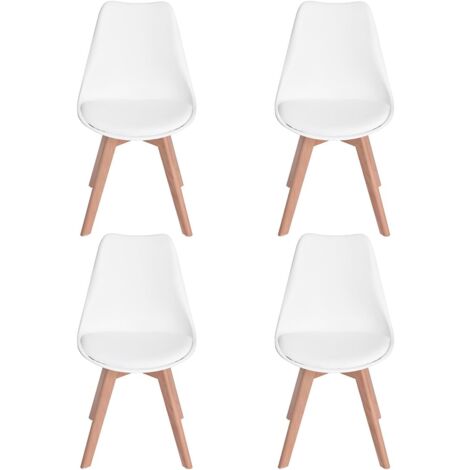 H.J WeDoo Lot de 4 chaises de Salle à Manger scandinaves, Chaises Rétro Bois de hêtre Massif- Blanche