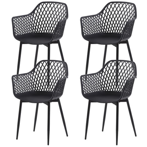 H.J Wedoo – Lot de 4 chaises scandinaves noires – Design moderne – Assise enveloppante et accoudoirs – Structure résistante aux intempéries