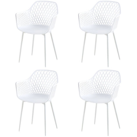 H.J WeDoo Lot de 4 Fauteuil Chaises Blanc Plastique Scandinave Chaise de Salle à manger