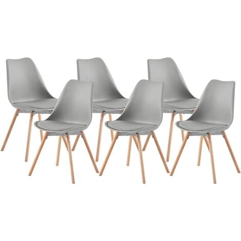 H.J WeDoo Lot de 6 chaises de Salle à Manger rembourrées avec Pieds en Bois de hêtre Massif pour Salle à Manger, Salon, Chambre à Coucher, Cuisine, Gris