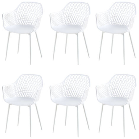 H.J Wedoo – Lot de 6 chaises scandinaves en plastique blanc – Structure métal laqué – Dossier en grillage – Dimensions 52x56x84.5 cm