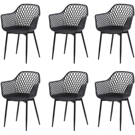H.J Wedoo – Lot de 6 chaises scandinaves noires en plastique – Dossier en grillage – Accoudoirs pour confort – Dimensions 52 x 56 x 84.5 cm