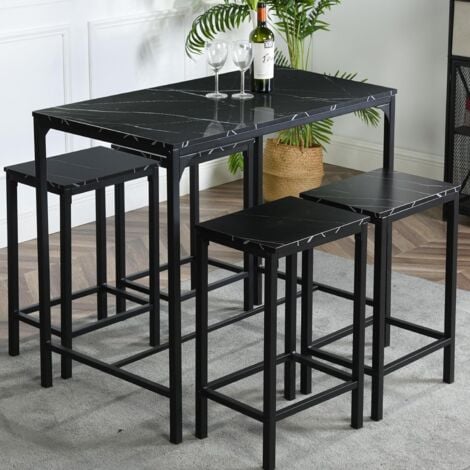 H.J WEDOO de bar avec 4 chaises, comptoir de cuisine, comptoir de salon, structure en acier, design industriel, table de bar 100 x 60 x 90 cm, chaise de bar 30 x 40 x 65 cm