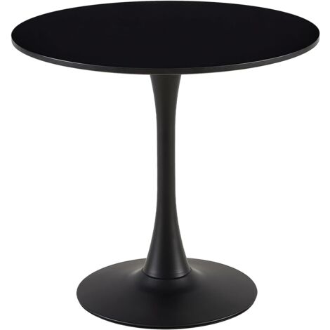 H.J Wedoo – Table à manger ronde 70 cm – Hauteur 73 cm – MDF noir avec pieds en métal – Pour 2 à 4 personnes – Design moderne pour cuisine et salon