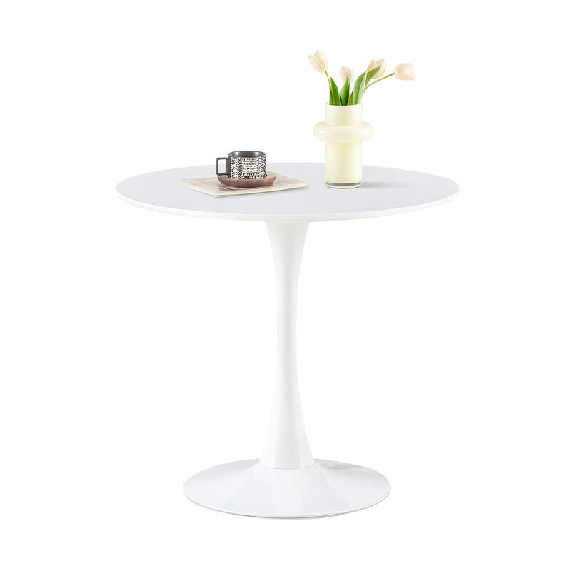 Table ronde de style médiéval moderne 75 cm pour cuisine/salle à manger/salon/bureau - Blanc - H.j Wedoo