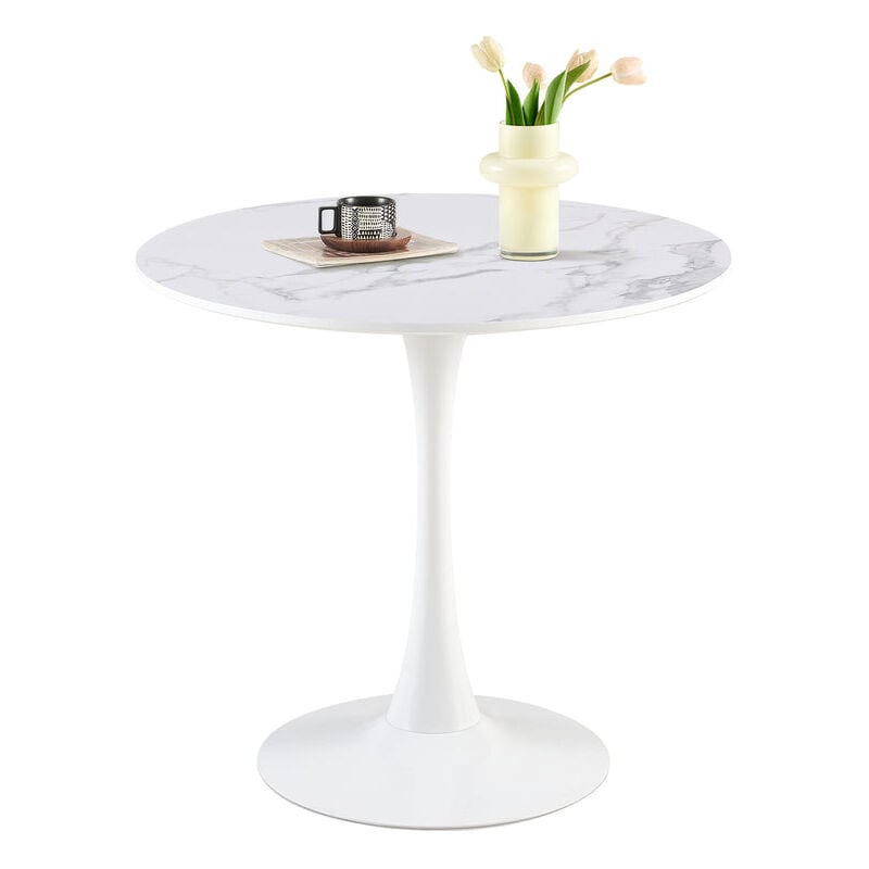 Table ronde de style médiéval moderne - 75 cm pour cuisine/salle à manger/salon/bureau - Plateau en marbre - H.j Wedoo