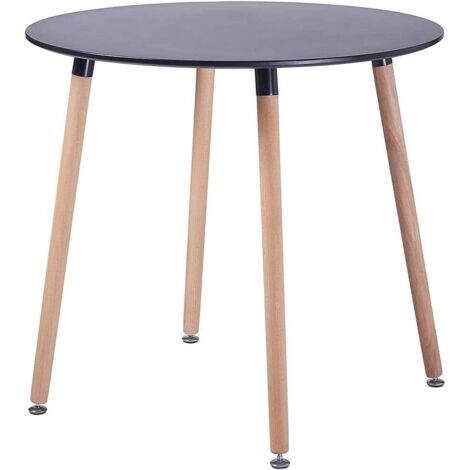 H.J Wedoo – Table ronde salle à manger scandinave en MDF noir – Pieds en hêtre massif – 80 cm de diamètre – Hauteur 75 cm – Design moderne - BOIS 80 X