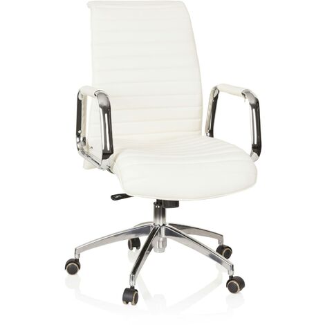 HJH Office 600912 Sedia da ufficio/Sedia presidenziale ASPERA 10 pelle nappa avorio, sedia girevole, braccioli fissi con cuscinetti in pelle, elegante, robusta, comoda,impostazioni individuali