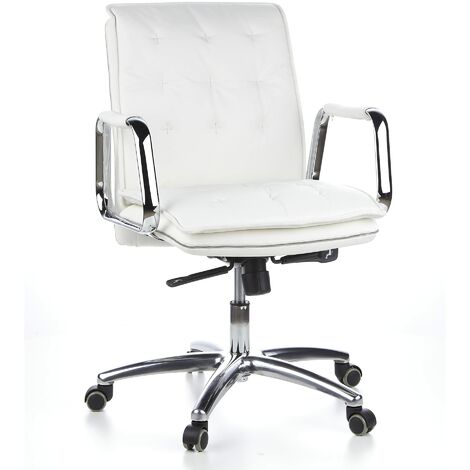 HJH Office 600932 Poltrona Girevole Villa 10 Pelle, Sedia da Ufficio con Braccioli, Comoda, Regolabile in Altezza, Bianco Crema