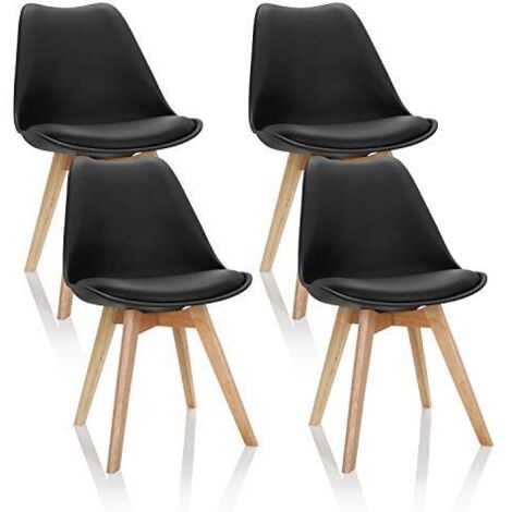 hjh OFFICE 661011 Scandi Lot de 4 Salle à Manger en Plastique Noir Massif avec Pieds en Bois de hêtre et chaises