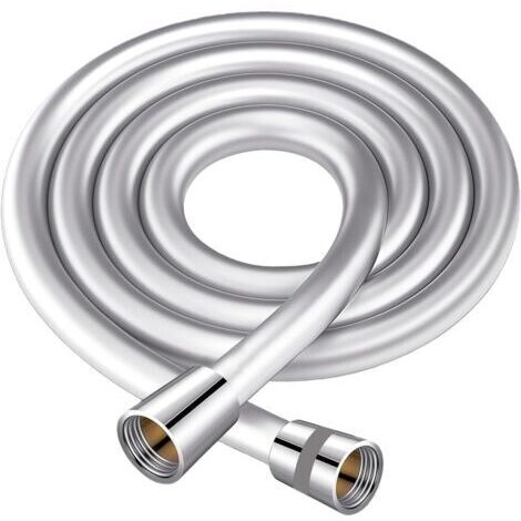 HJYMY Flexible de Douche 1.2m,Tuyau de Douche avec Protection Anti-Torsion,PVC Tuyau Douche avec Raccords en Laiton,Flexible et Résistant aux Pliures,pour Robinetterie de Salle de Bains,Argenté