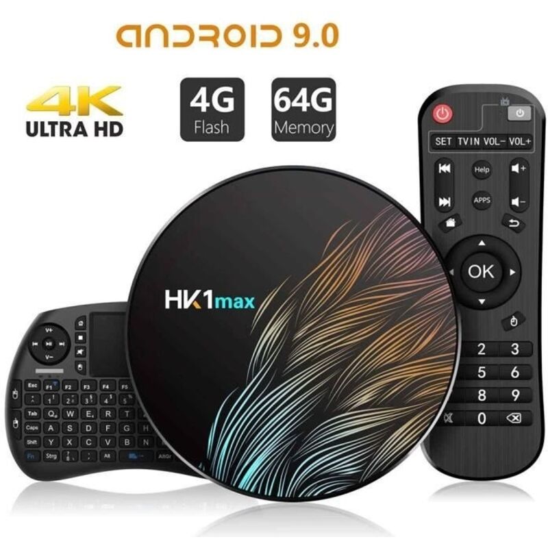 HK1MAX Smart Tv Box Android 9.0 4Go + 64Go 2.4G-5G Wifi BT4,0 RK3318 Quad Core 4K Hk1 Max Décodeur Netflix Media Player