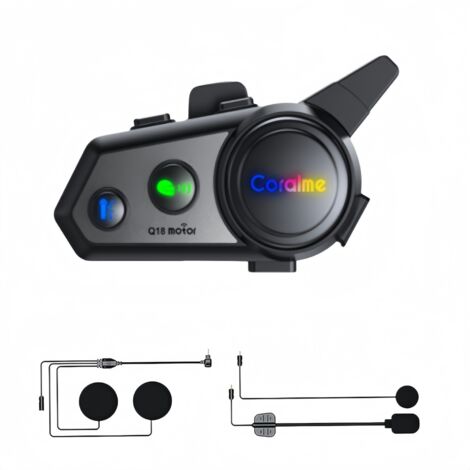HK&Hanker Casque Bluetooth moto Q18 Intercom pour 2 motards, portée 1200M, partage de musique, assistant vocal IA (1 pièce)