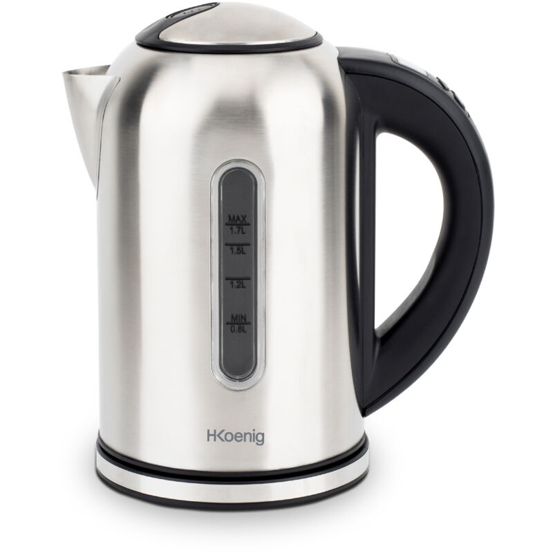 Bollitore d'acqua elettrico piccolo, 2200W, capacità di 1,7 L, base a 360° senza fili, temperatura regolabile fino a 100°C in tempi record, grigio.