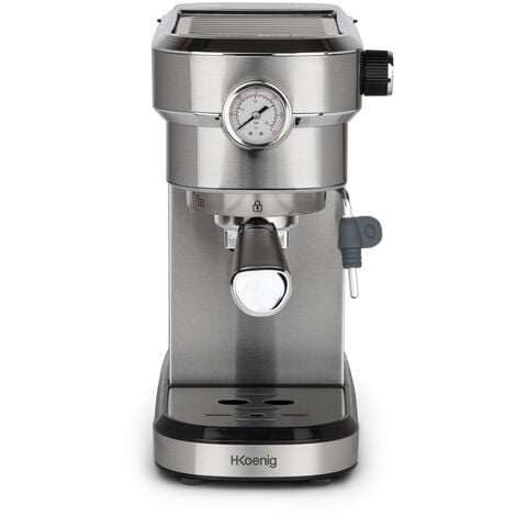 HKoenig Cafetera Expresso Manual, 1350 W, Bomba de Presión Italiana, 15 Bares, 1.1 Litro, Barómetro, Acero Inoxidable. HKoenig EXP820