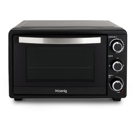 HKoenig FO25 Electrico Sobremesa, Horno Encimera, Capacidad de 25 litros, 1500 W, 4 Modos, Temperatura hasta 230ºC, Tiempo hasta 60 Mins, Termostato, Acero Inoxidable, Negro