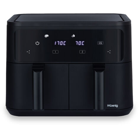 H.Koenig Freidora de aire sin Aceite 2 Bacs XXL FRY900, Doble Capacidad 9L, Ajustable 80-200°C, 5 Modos de Cocción, Temporizador 60min, 8 Programas, Pantalla Táctil
