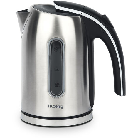 HKoenig Hervidor de Agua Eléctrico Pequeño, 2200W, Capacidad de 1.7 L, Base 360º, Temperatura hasta 100º en Tiempo Récord, Gris BO17, 2200 W, Acero Inoxidable