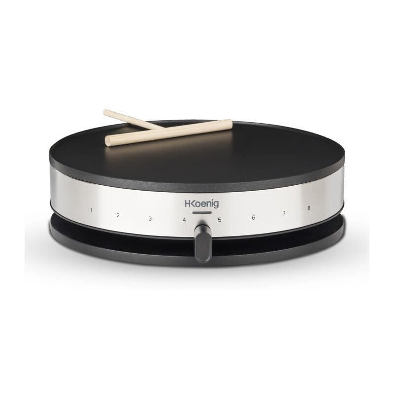 KREP29 Crepiere 33cm - Temperature jusqua 230C - 1300W - Revetement anti-adhesif - Temoin de chauffe - Bandeau Inox - Hkoenig