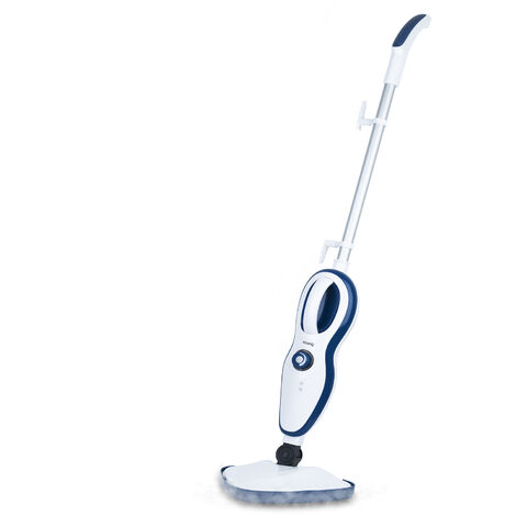 HKOENIG H.Koenig SWIP150 Mopa a Vapor Con Accesorios Para Ventanas, 1500 W, 32 g/min, Hasta 110°C, Capacidad Tanque Agua 370 mL, Flujo Vapor Ajustable, Cabezal Triangular, Cable 5 Metros, Blanco y Azul