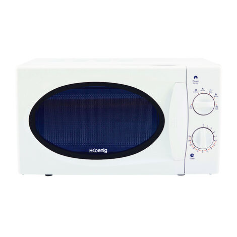 HKoenig VIO6 Microondas sin Grill, 20 litros, 700 W, Temporizador hasta 30 min, 5 Niveles de Potencia de Calentado, Descongelador, Plato Giratorio 24,5 Cm, Acero Laminado, 45.3 x 33 x 25.5 cm, Blanco