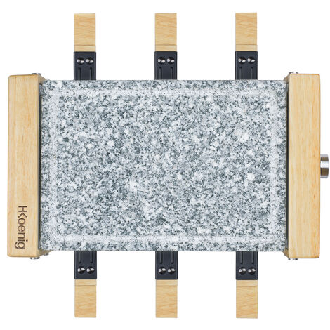 HKoenig WOD6 Raclette 6 Personas, Plancha De Piedra Natural, 900 W, Acero Inoxidable, Madera Natural, 6 Sartenes Antiadherentes