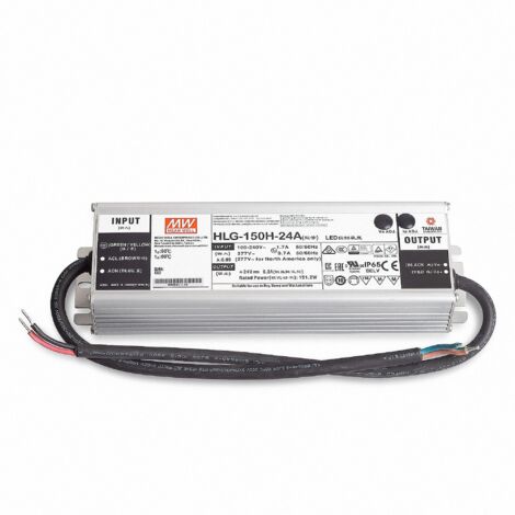 HLG-150H-24A - Alimentatore di rete LED Mean Well HLG-150H-24A SNT 24V/DC/0-6,3A/ 150W IP65 LED trasformatore per illuminazione a LED