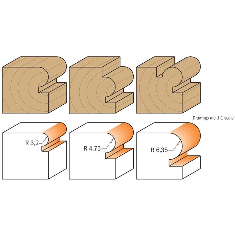 CMT - Fraise carbure demi-rond rayon 6,35mm guidage - Queue 6mm