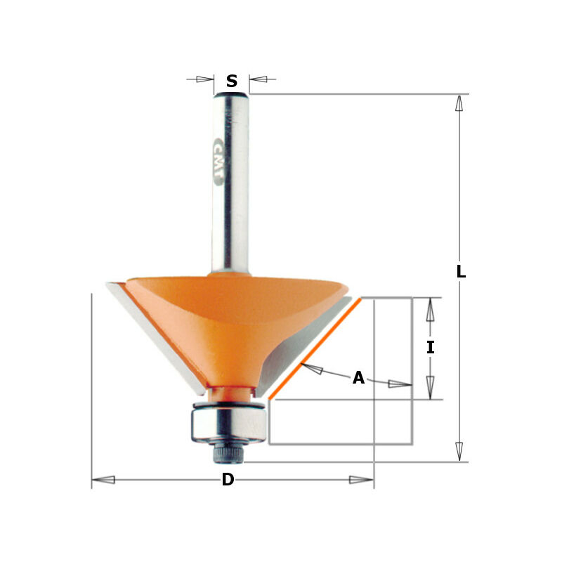 CMT: Fraise carbure chanfrein 15° guidage - Queue 6mm