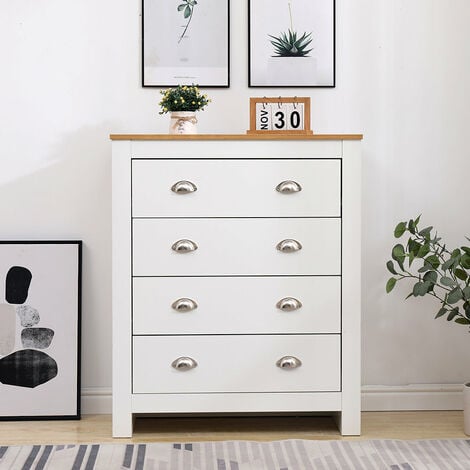 FURNITURE HMD HMD FURNITURE Cream White Chest of 4 Drawers,Storage Unit,79x39.5x95cm(WxDxH)