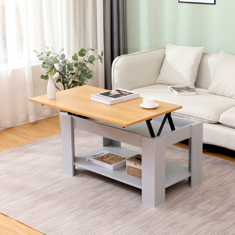 Sliding Coffee/Sofa/End Table With Shelf,Grey And Oak-85X50x45cm(Wxdxh) - Furniture Hmd