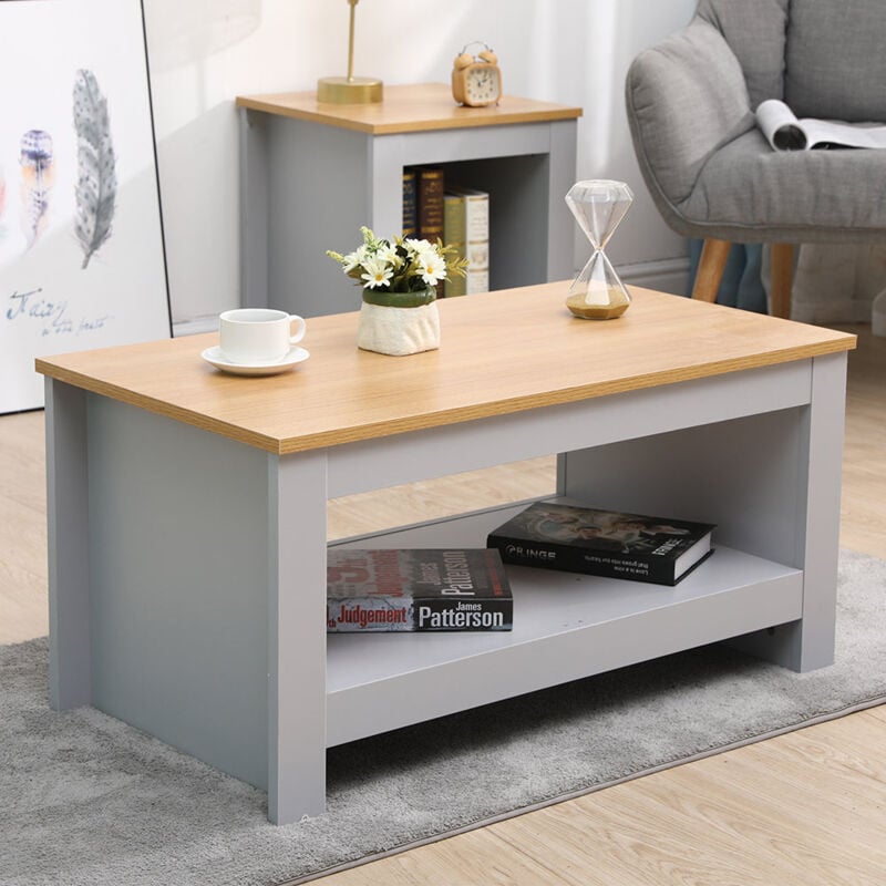 Coffee Table With Storage Shelf Living Room Furniture,Grey - Furniture Hmd